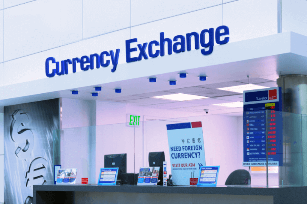 ATM, Bank, and currency exchange or Forex